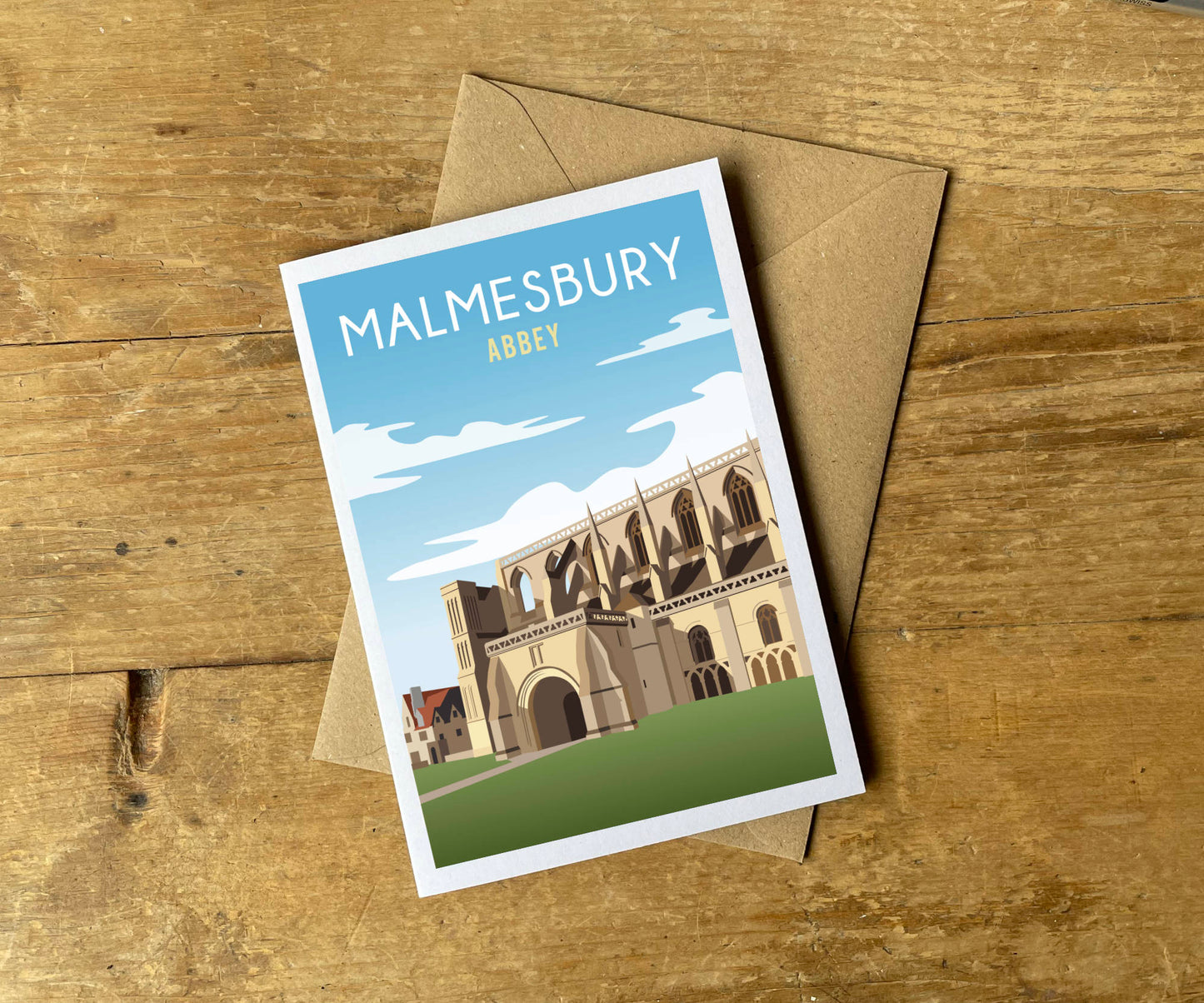 Malmesbury Abbey Greeting Card Design Retro