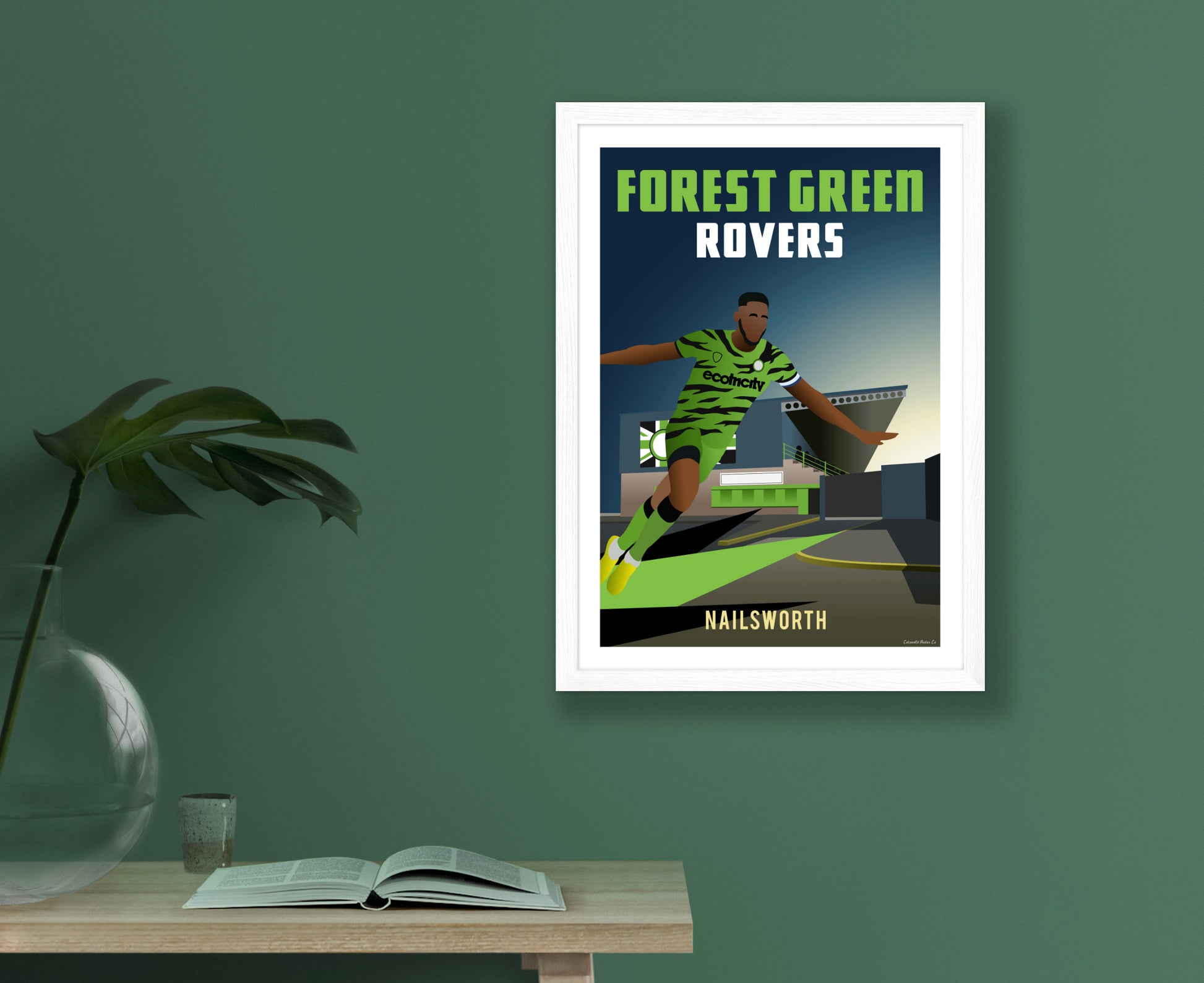 Forest Green Rovers Poster in white frame home wall
