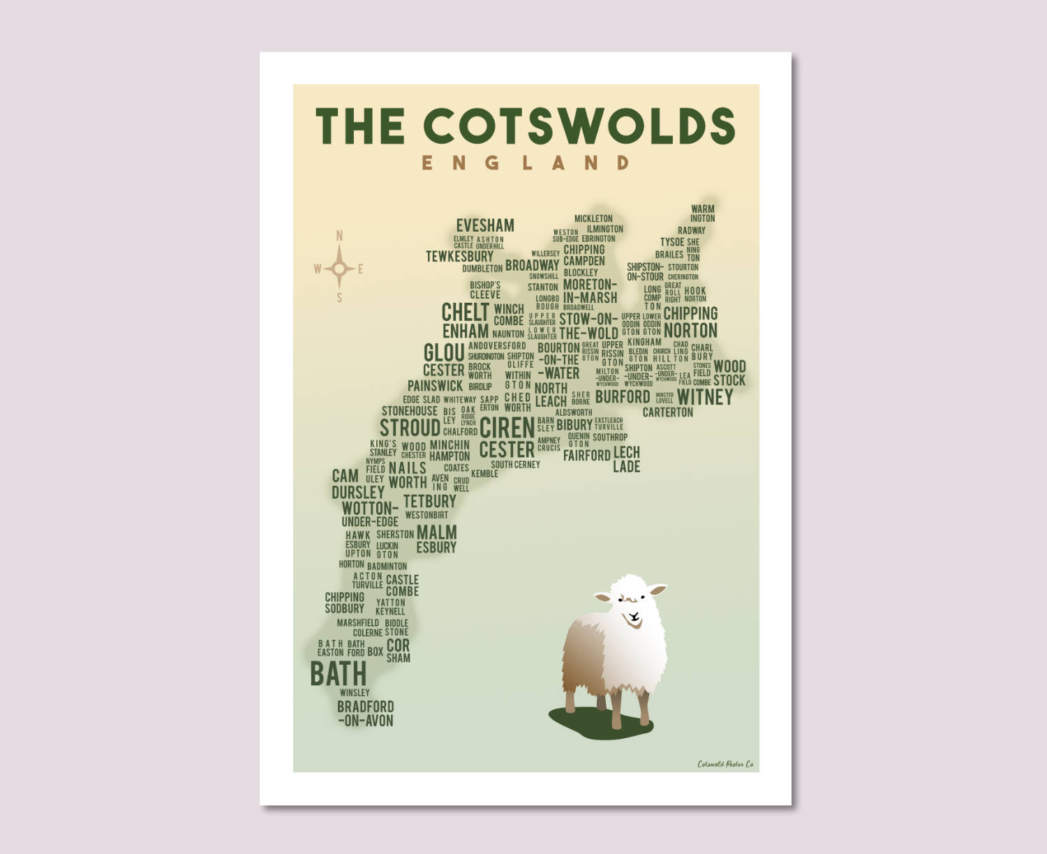 Cotswold Text Map Print
