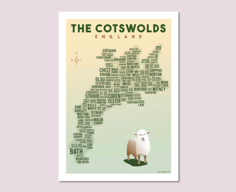 Cotswold Map Poster Art Print Popular Towns Villages Tourist Region Cotswold Poster Co