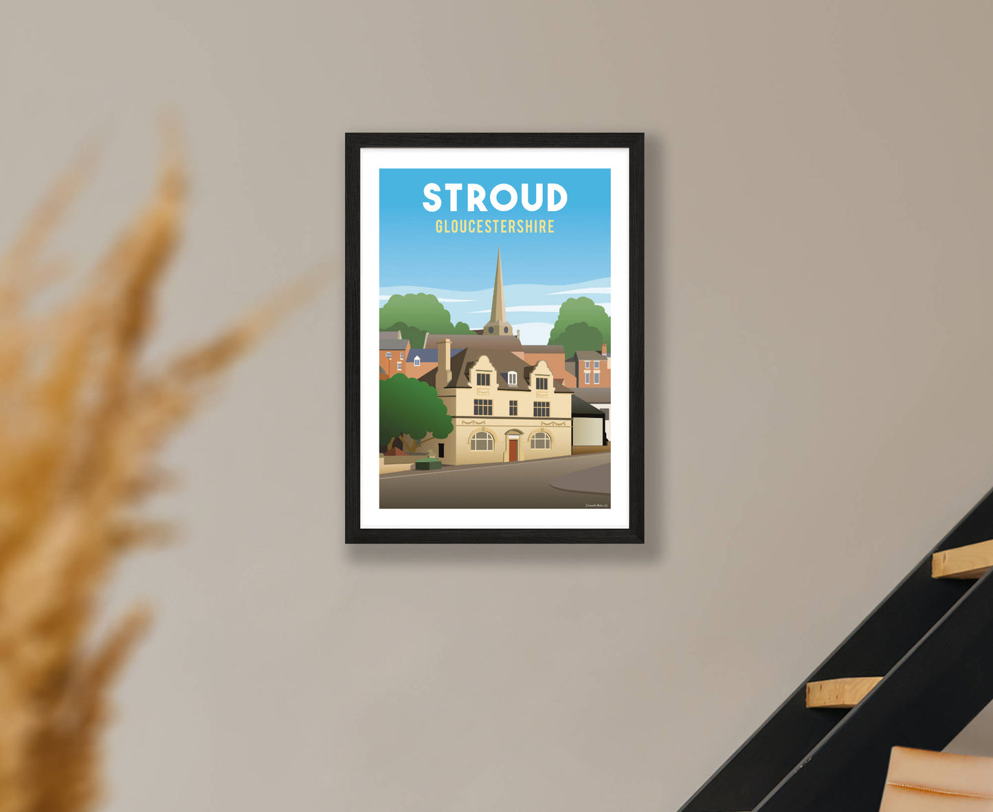 Stroud Town Poster in black frame home decor
