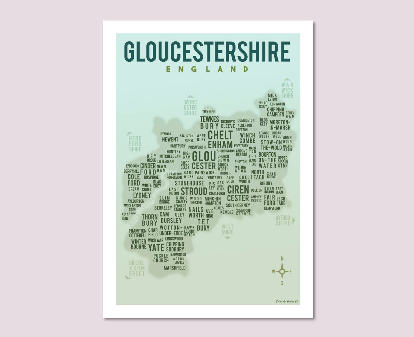 Gloucestershire Text Map Poster Design