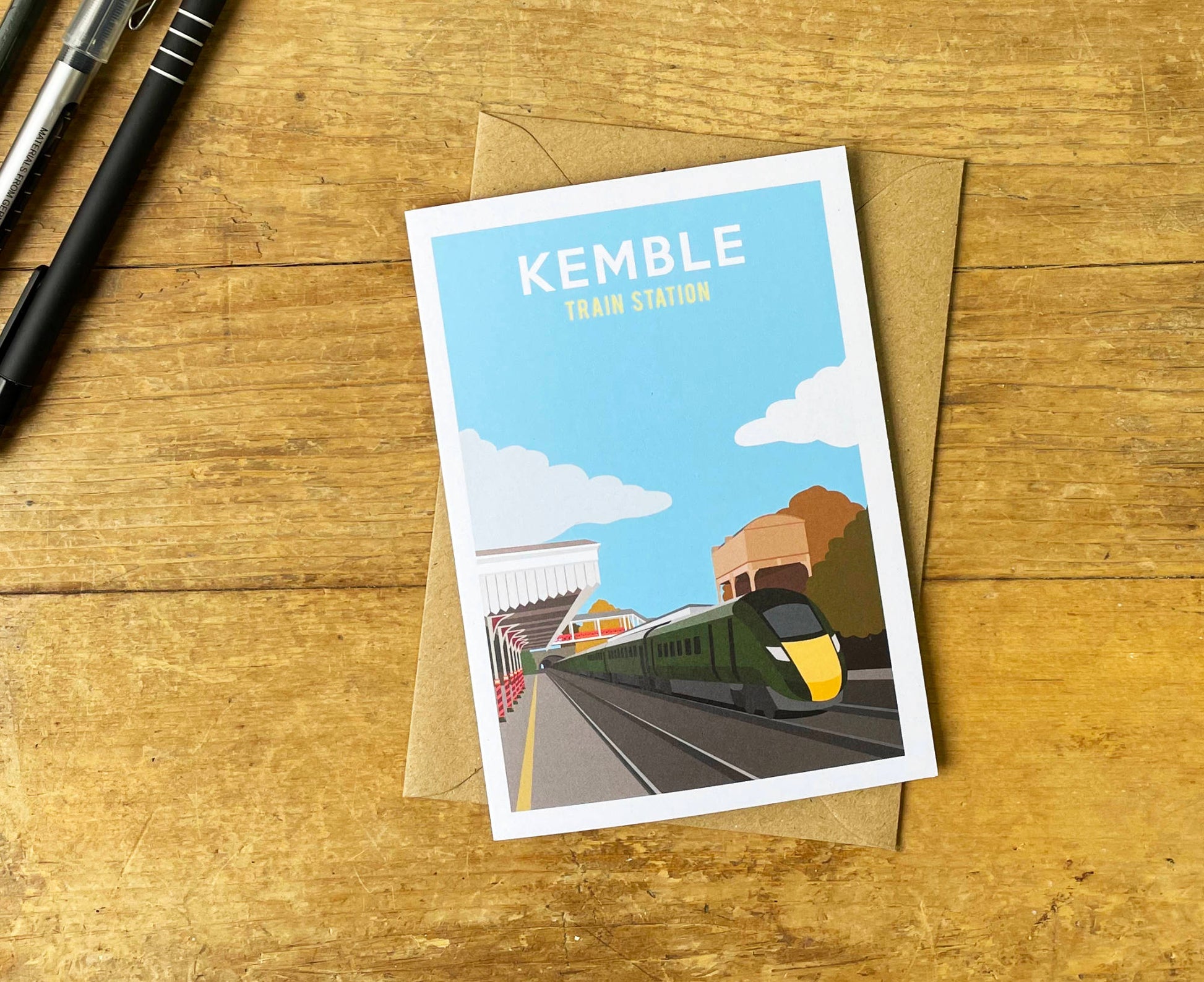 Kemble Train Station Greeting Card on desk