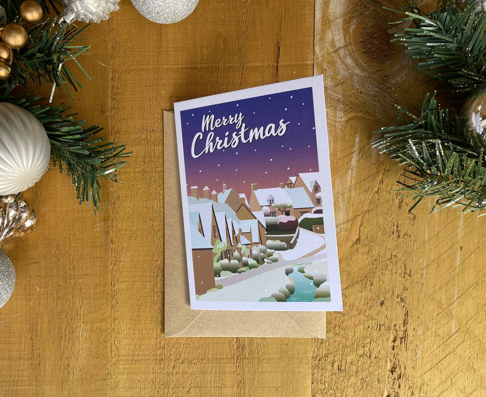 Bibury Arlington Row Christmas card on table