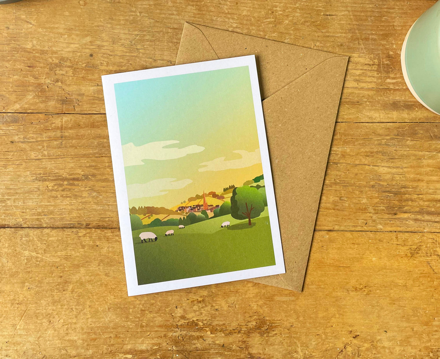 The Cotswolds Text-Free Greeting Card flat on table