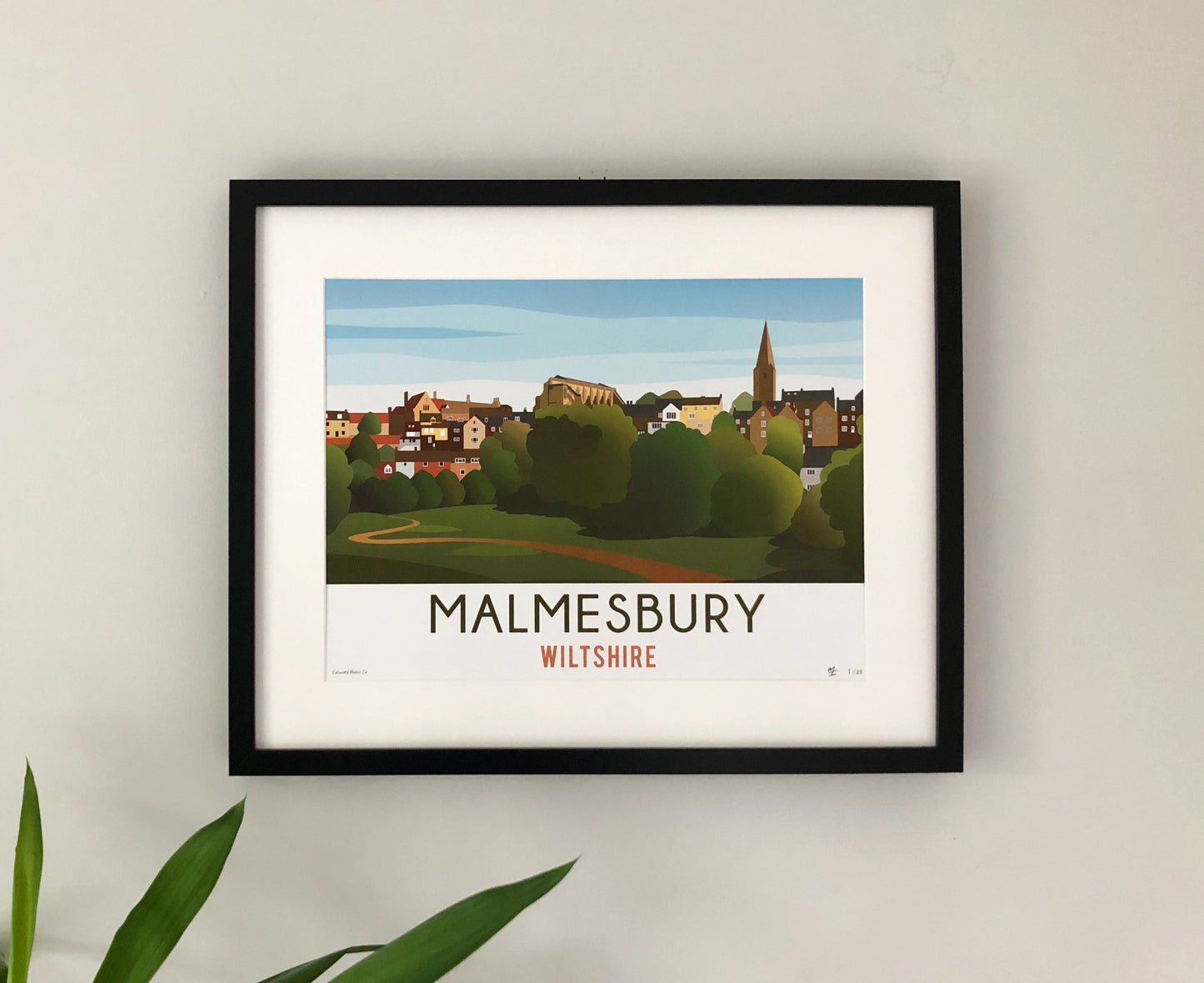 Malmesbury Town Poster in black frame