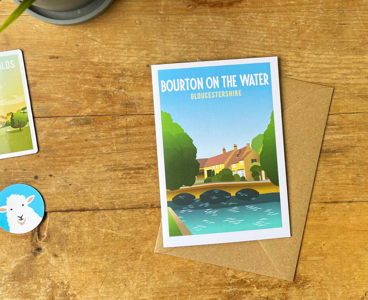 Bourton on the Water Greeting Card on table