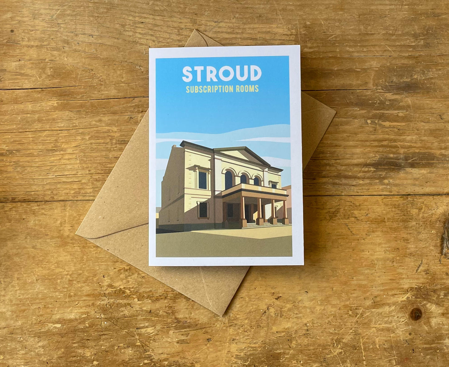 Stroud Subscription Rooms Greeting Card on desk