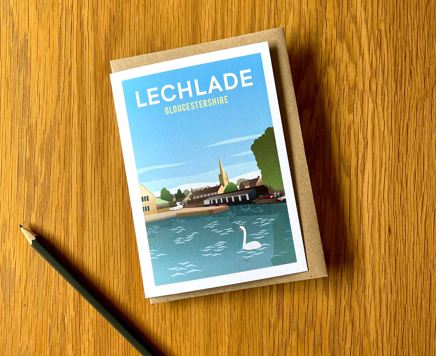 Lechlade Greeting Card on table