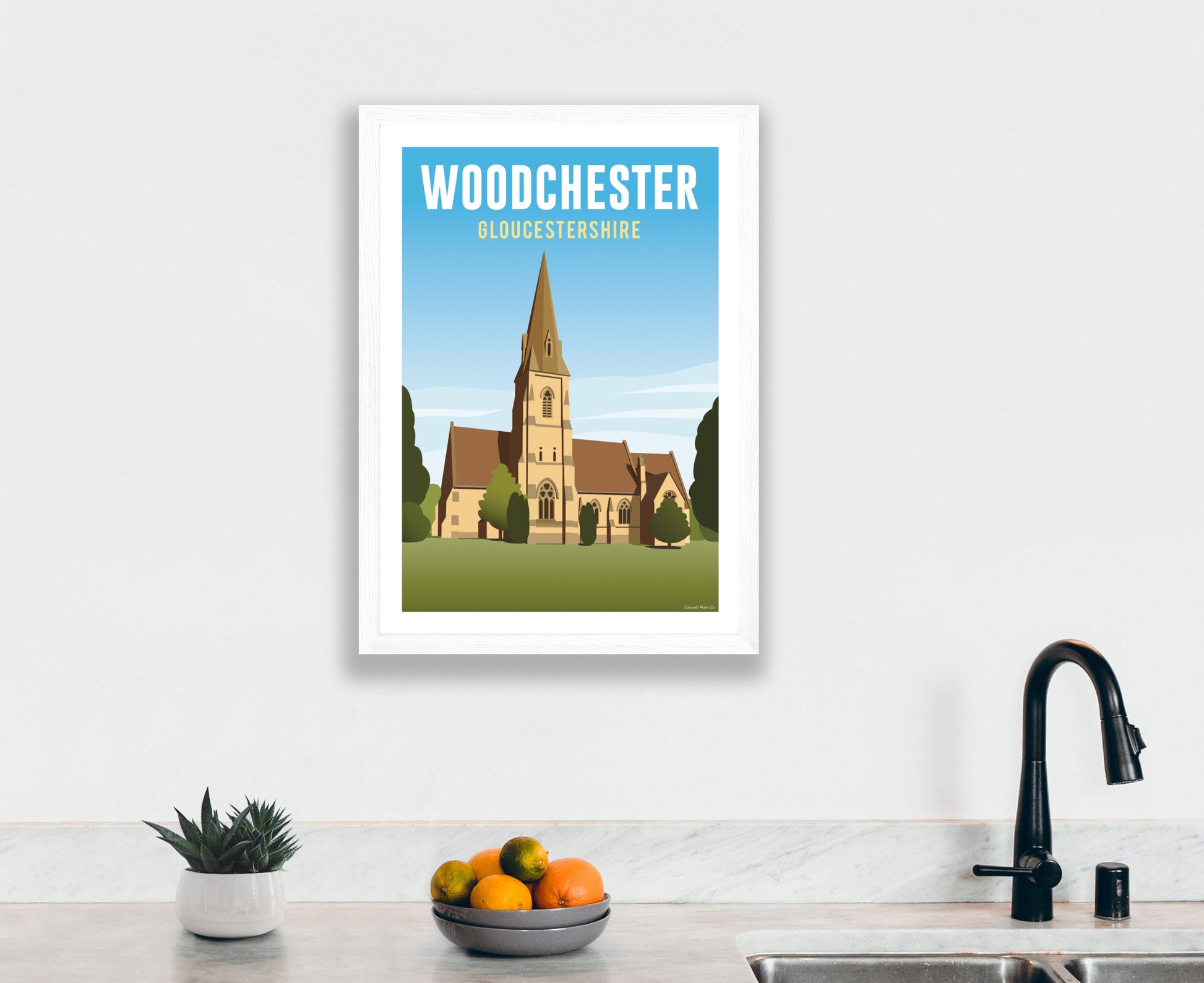 Woodchester Church Poster in white frame