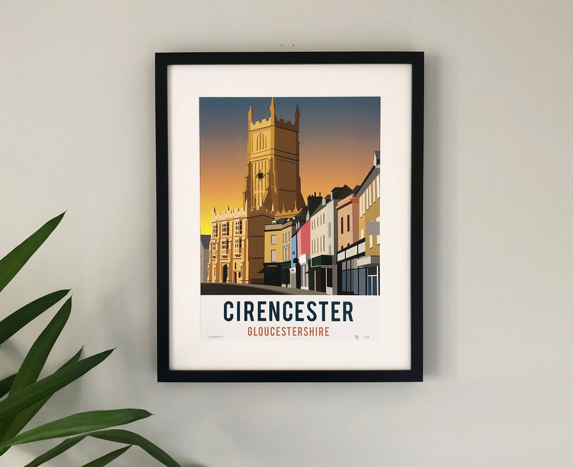 Cirencester Church Night Poster in black frame