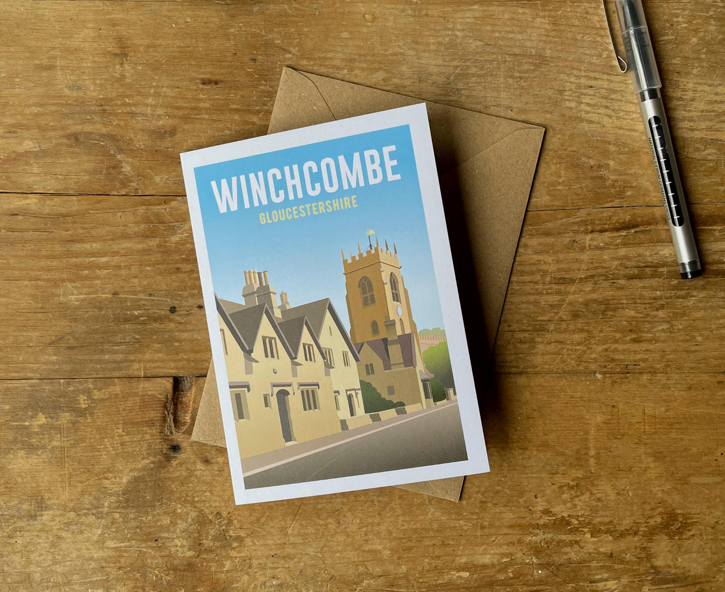 Winchcombe Greeting Card with envelope on desk