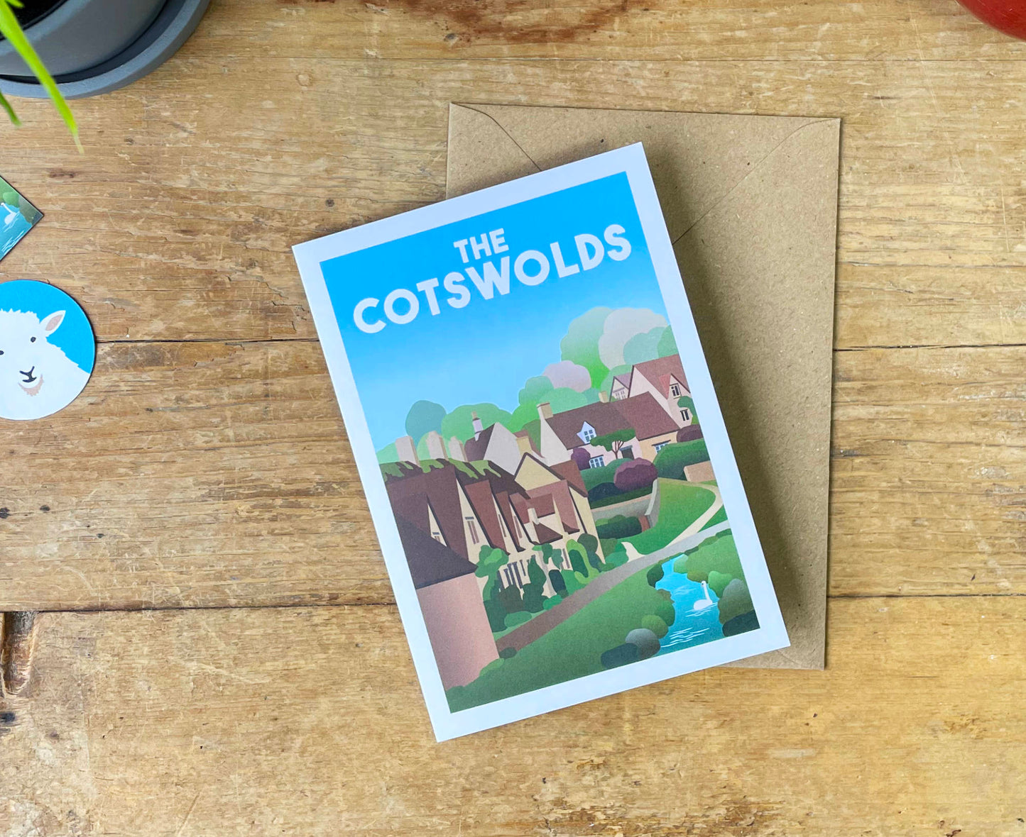 The Cotswolds Bibury Greeting Card on table