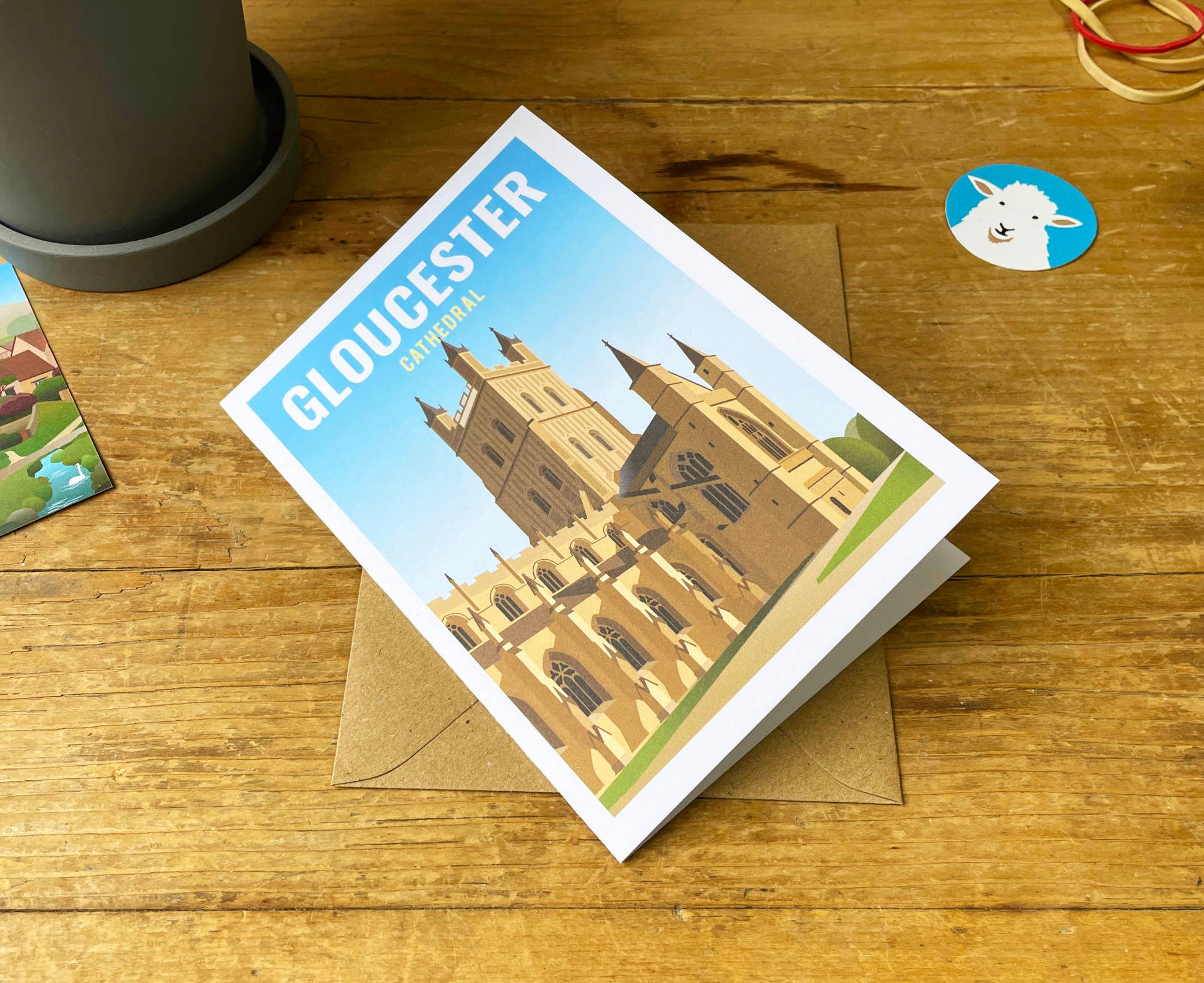 Gloucester Cathedral Greeting Card on table